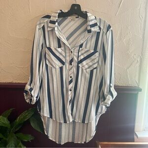 Passport Blue and White Striped Blouse Size Large